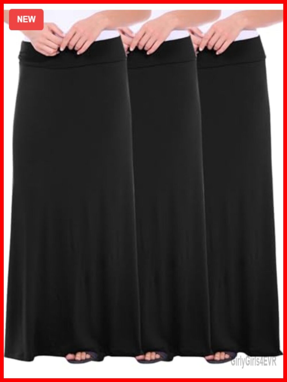 Women's Rayon Spandex Maxi Skirt A-Line Fold-Over Waist Casual
